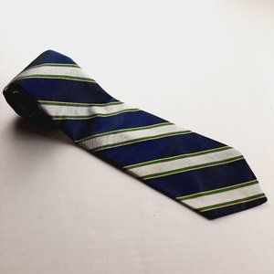 The Hub LTD Mens Tie Navy Blue Silver Green Yellow Stripes Wide Reis New Haven